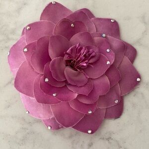 Avon Novelty Mauve Fabric Flower Pin with Crystal Embellishments